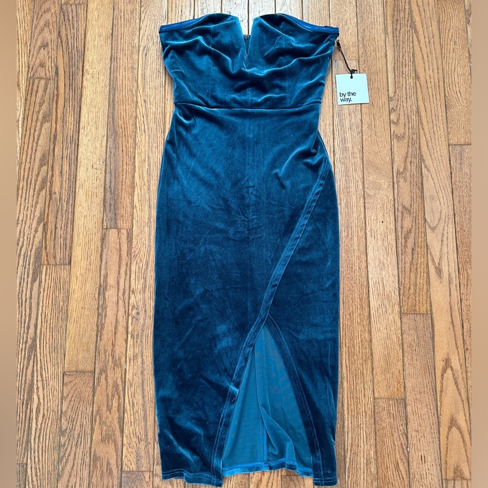 REVOLVE BRAND - By the Way NWT strapless teal velvet dress
